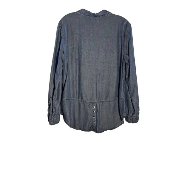 Liverpool Womens Button-Up Denim Shirt With Double Chest Pockets & Button Accent - Picture 4 of 7